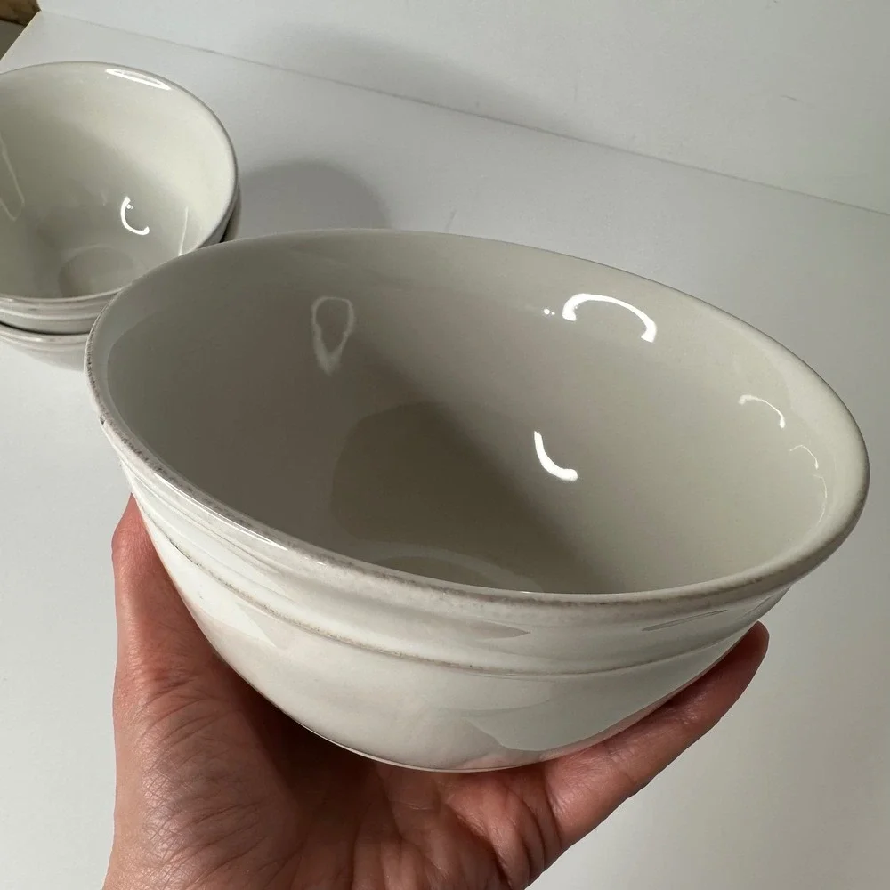 Set of 3 Pottery Barn Cambria Cereal Soup Bowls Stone Off White Portugal 6